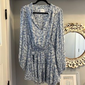 MISA Los Angeles Blue and White Floral Mini Dress Large